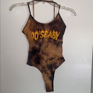 SHEIN Brown and Black Bodysuit One Piece with Unique Bleach Patterns